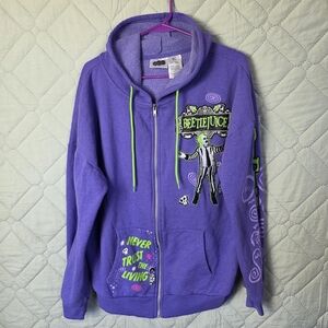Beetlejuice Graphic Embroidered Full Zip Hoodie Women Purple Movie Sz XL